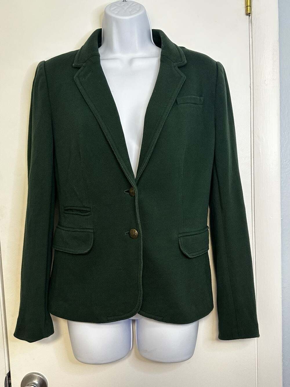 Banana Republic Blazer Size 6 Dark Green Cotton Textured Crest Buttons